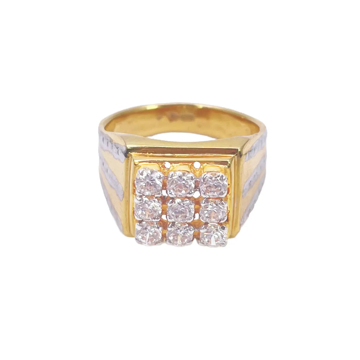 14ct Yellow Gold High Polished Cubic Zirconia Men's Signet Ring 