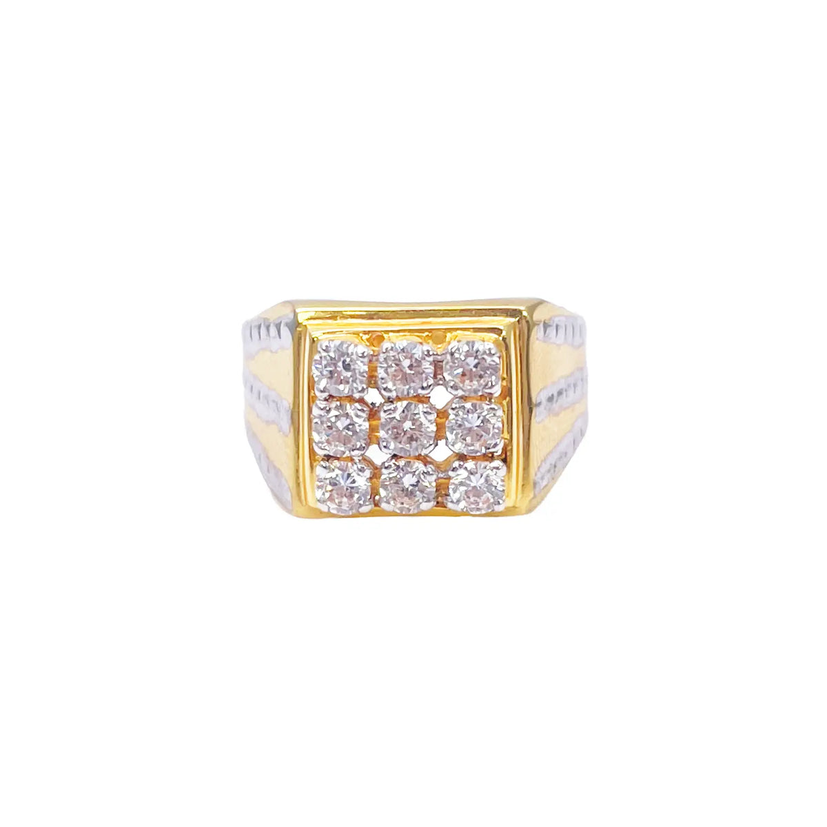 14ct Yellow Gold High Polished Cubic Zirconia Men's Signet Ring 