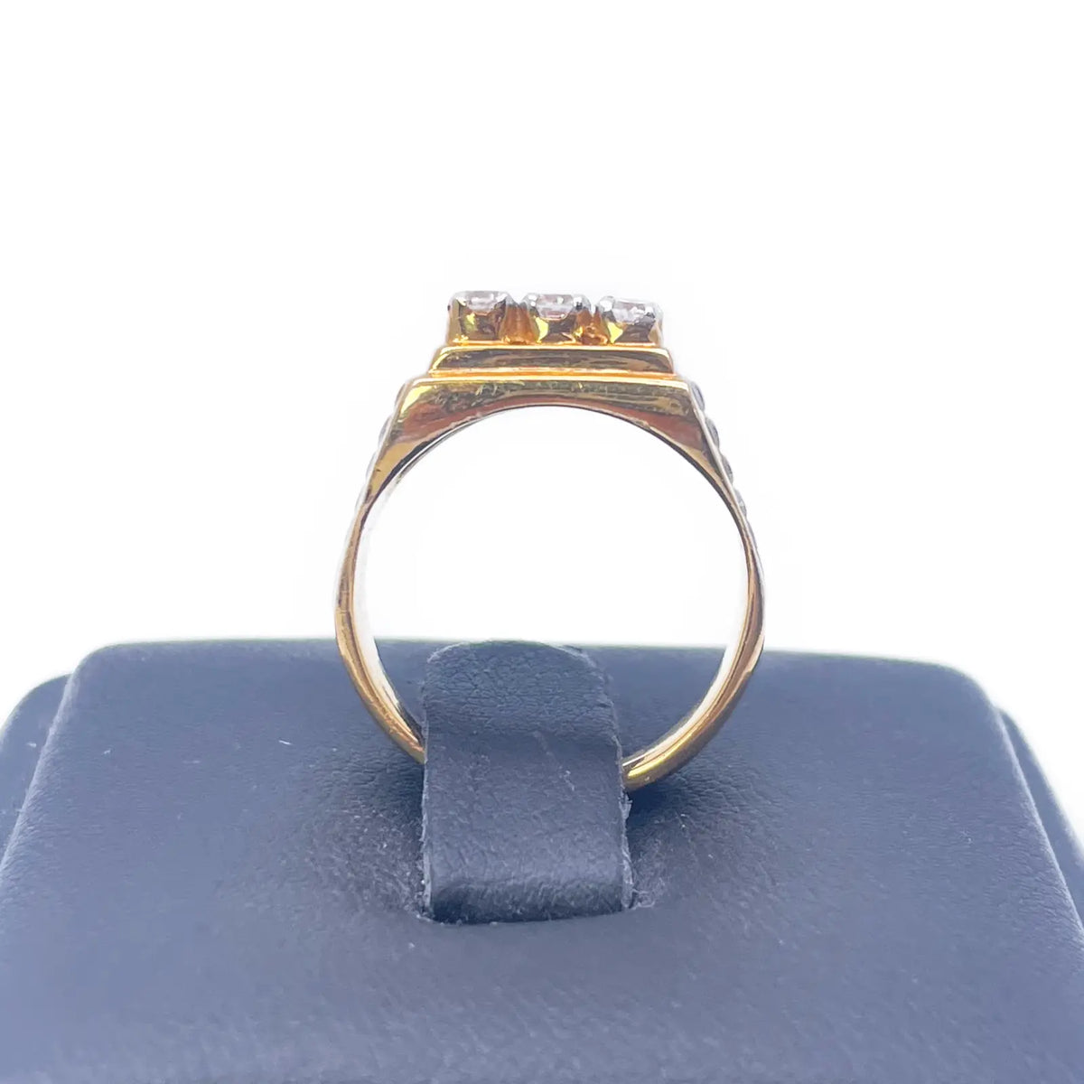 14ct Yellow Gold High Polished Cubic Zirconia Men's Signet Ring 