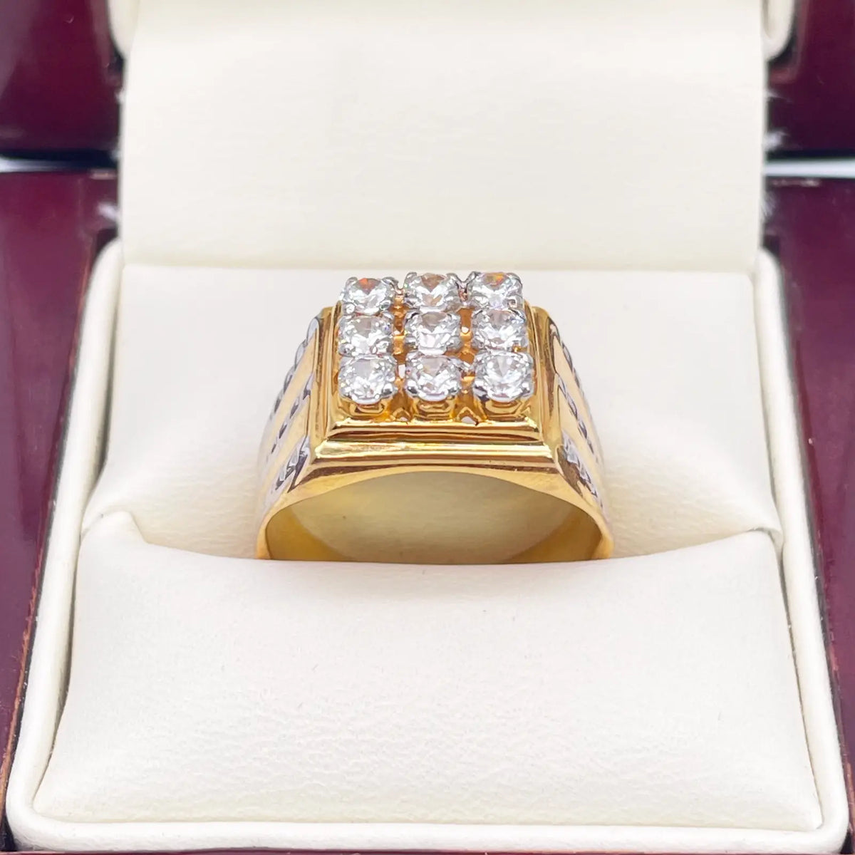 14ct Yellow Gold High Polished Cubic Zirconia Men's Signet Ring 