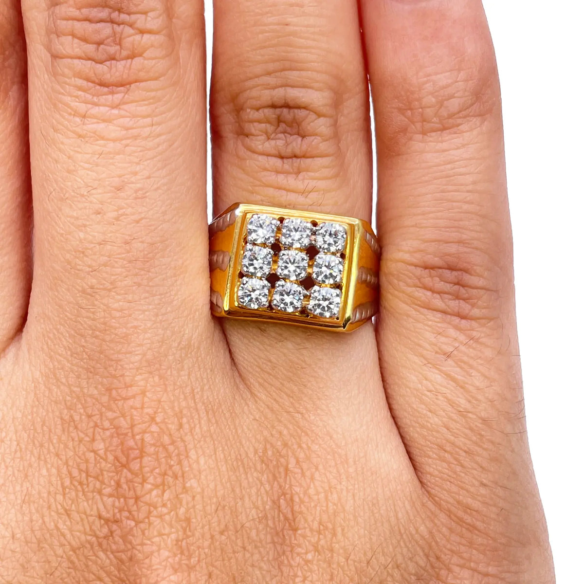 14ct Yellow Gold High Polished Cubic Zirconia Men's Signet Ring 