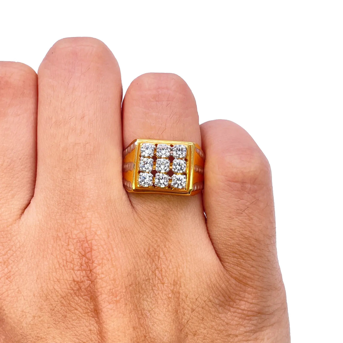 14ct Yellow Gold High Polished Cubic Zirconia Men's Signet Ring 