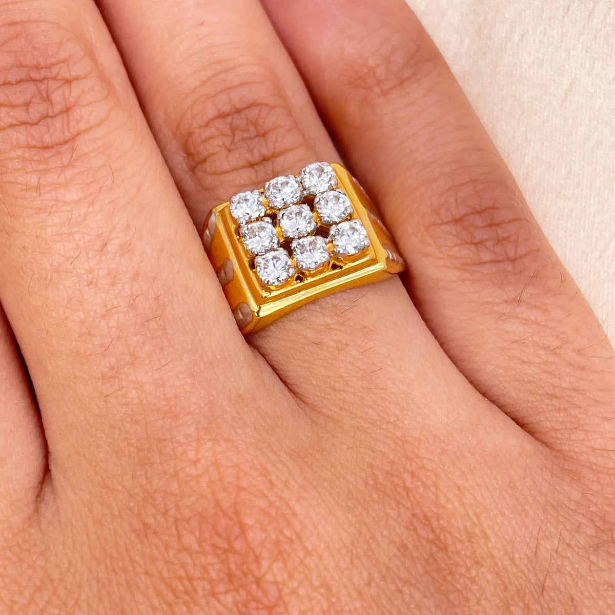 14ct Yellow Gold High Polished Cubic Zirconia Men's Signet Ring 