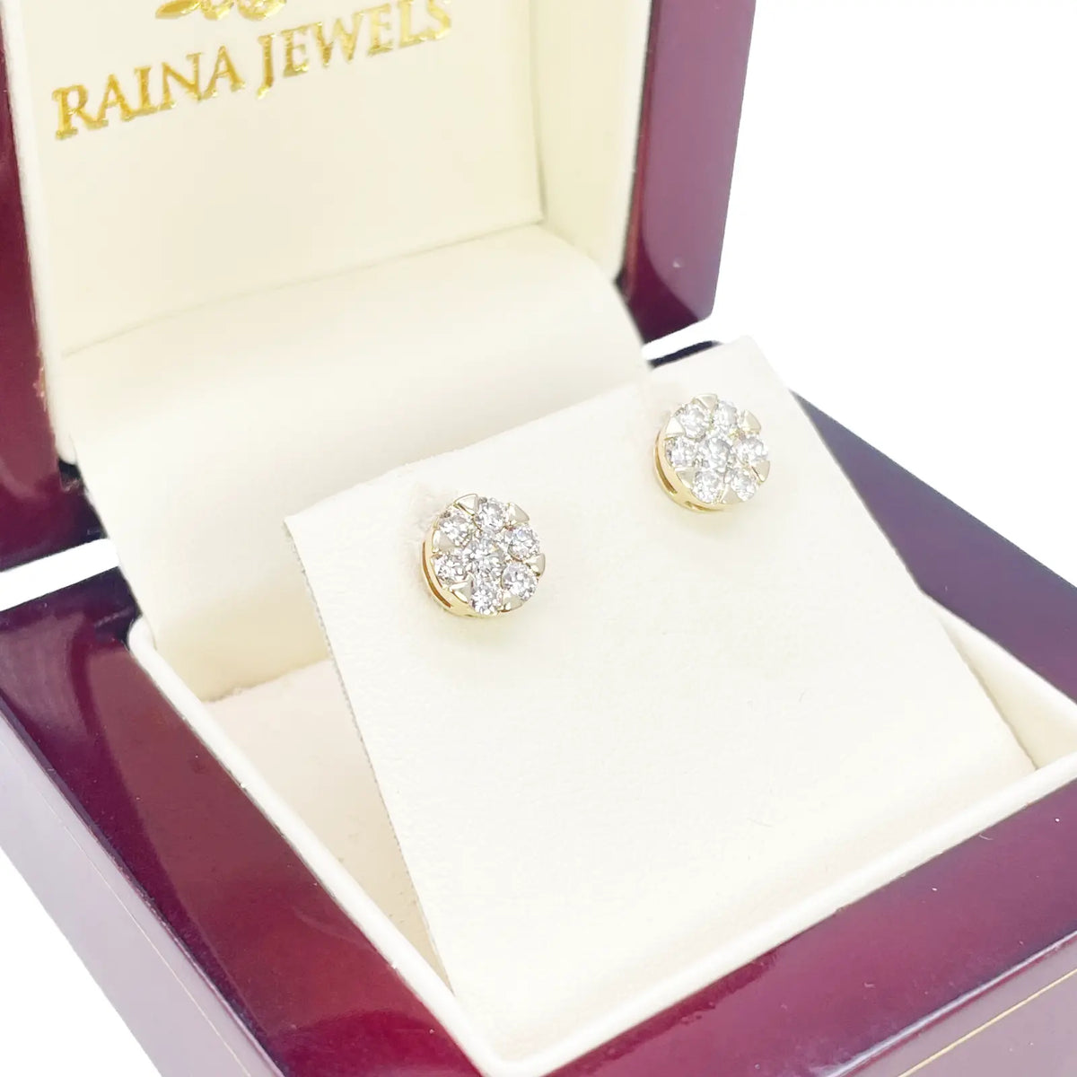 14ct Yellow Gold Natural Diamond Round Cluster Stud Earrings 0.62ct 