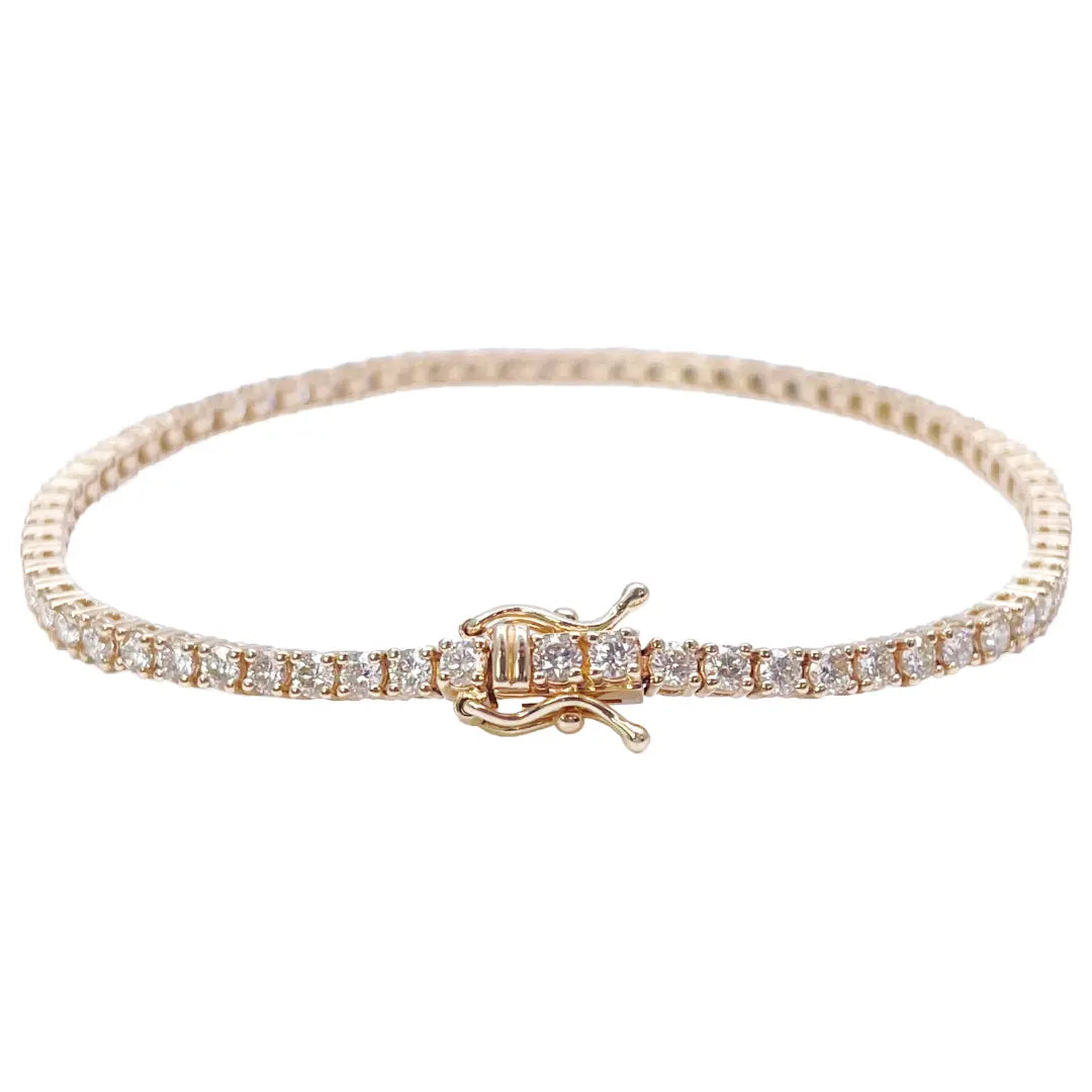 14ct Yellow Gold Natural Diamond Tennis Bracelet 4-claw 2.92cts 7 Inches 2.5mm  Diamond Bracelets