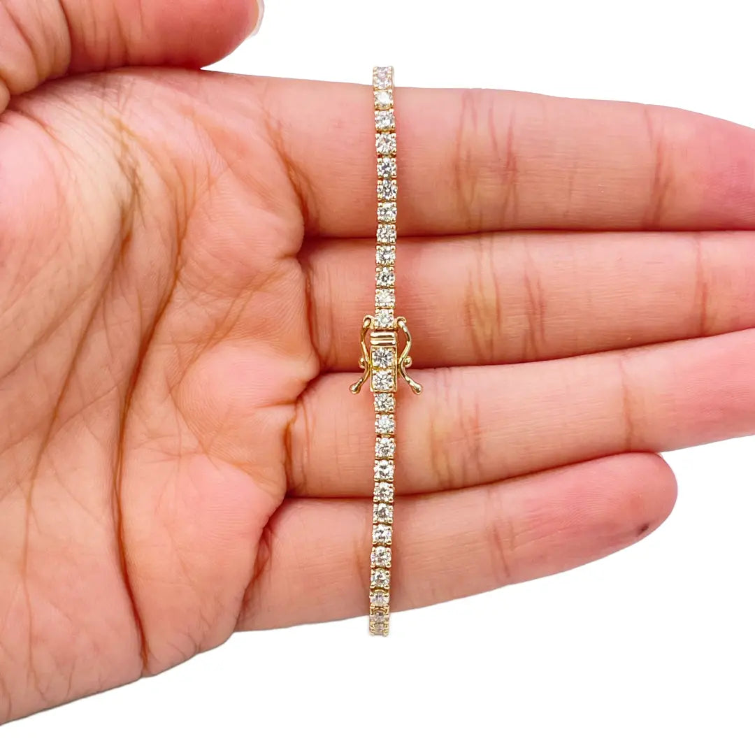 14ct Yellow Gold Natural Diamond Tennis Bracelet 4-claw 2.92cts 7 Inches 2.5mm  Diamond Bracelets