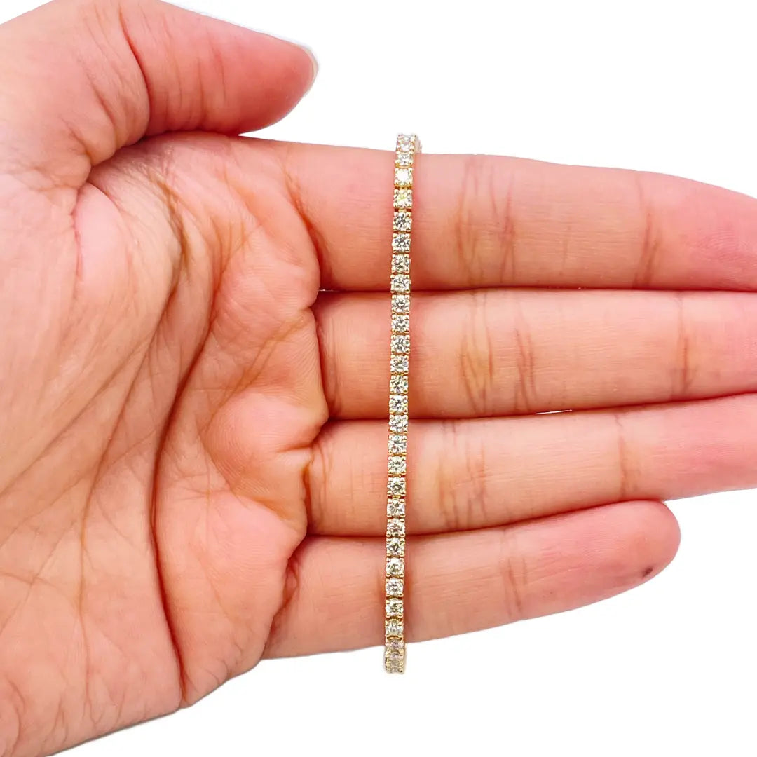 14ct Yellow Gold Natural Diamond Tennis Bracelet 4-claw 2.92cts 7 Inches 2.5mm  Diamond Bracelets