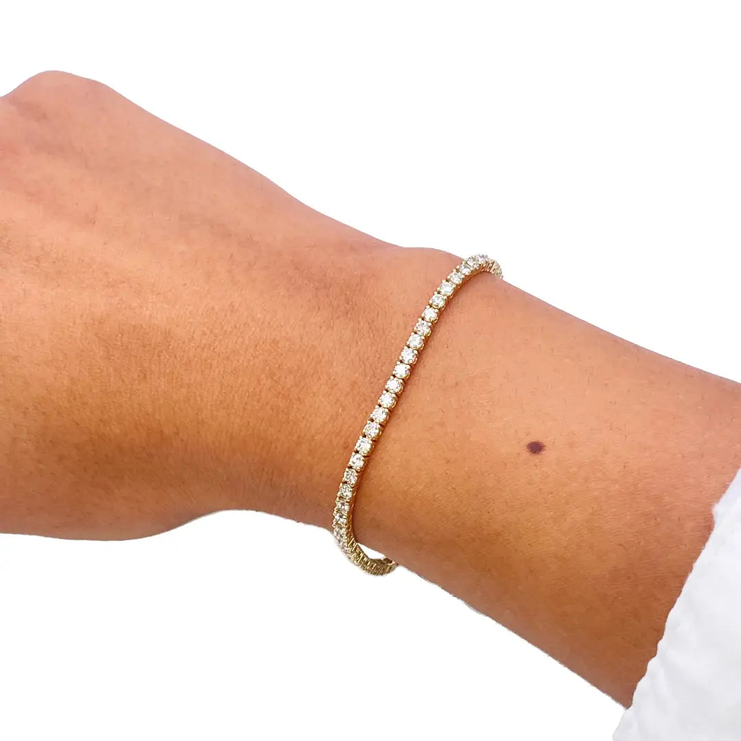 14ct Yellow Gold Natural Diamond Tennis Bracelet 4-claw 2.92cts 7 Inches 2.5mm  Diamond Bracelets