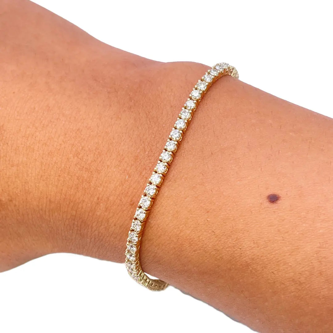 14ct Yellow Gold Natural Diamond Tennis Bracelet 4-claw 2.92cts 7 Inches 2.5mm  Diamond Bracelets