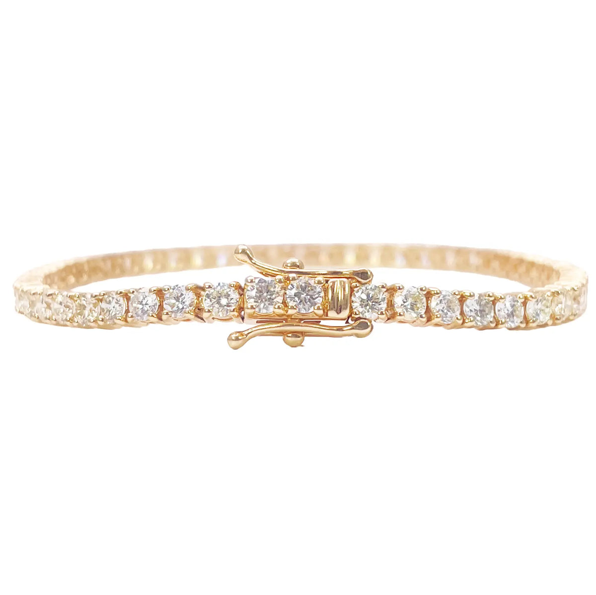 14ct Yellow Gold Natural Diamond Tennis Bracelet 4-claw 5.59cts 7 Inches 3.4mm Width  Diamond Bracelets