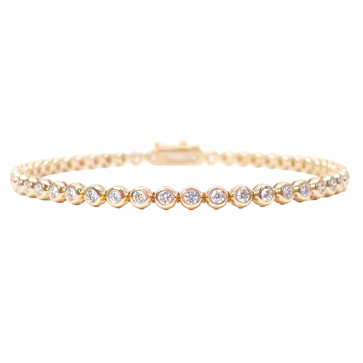 14ct Yellow Gold Natural Round Diamond Rubover Tennis Bracelet 1.30ct 7 Inch 
