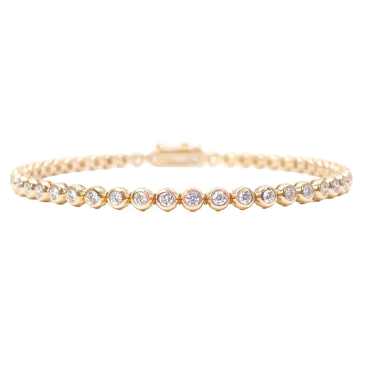 14ct Yellow Gold Natural Round Diamond Rubover Tennis Bracelet 1.30ct 7 Inch 