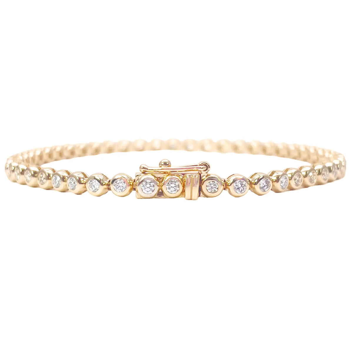 14ct Yellow Gold Natural Round Diamond Rubover Tennis Bracelet 1.30ct 7 Inch 