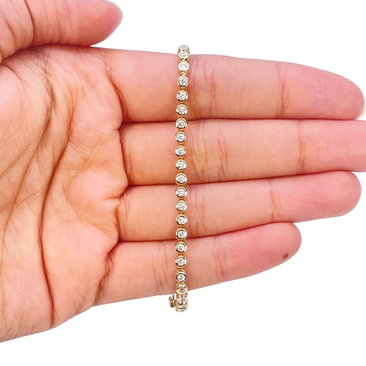 14ct Yellow Gold Natural Round Diamond Rubover Tennis Bracelet 1.30ct 7 Inch 