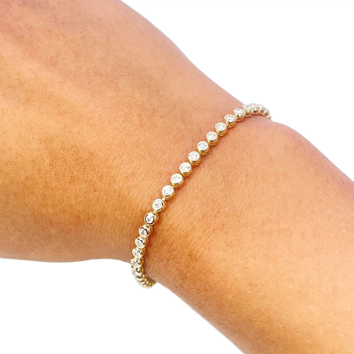 14ct Yellow Gold Natural Round Diamond Rubover Tennis Bracelet 1.30ct 7 Inch 