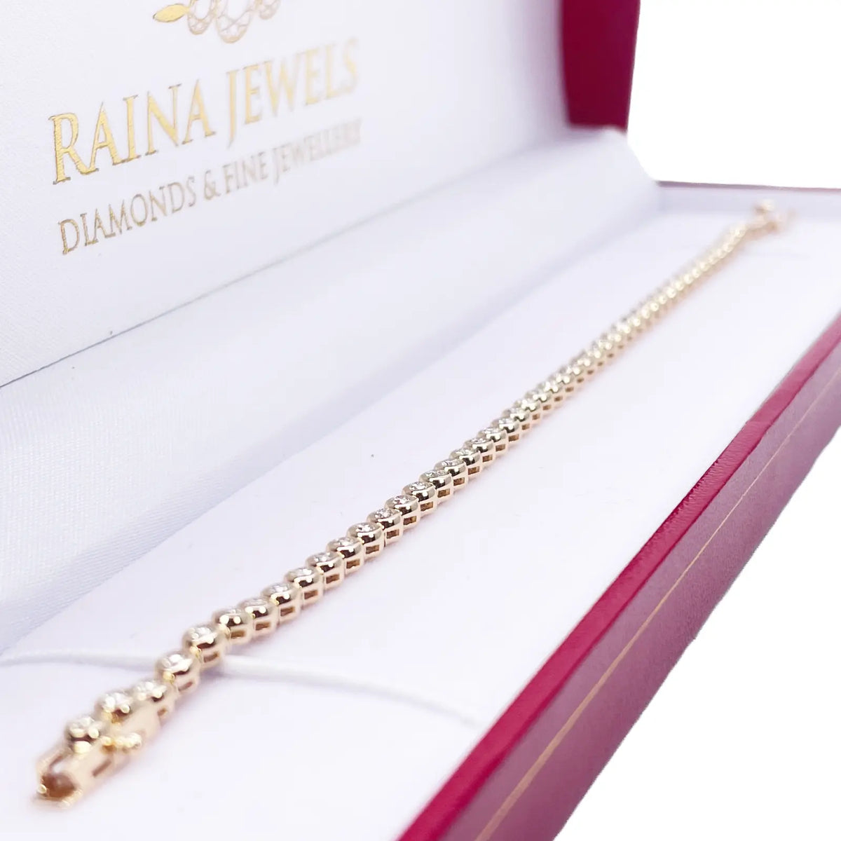 14ct Yellow Gold Natural Round Diamond Rubover Tennis Bracelet 1.30ct 7 Inch 