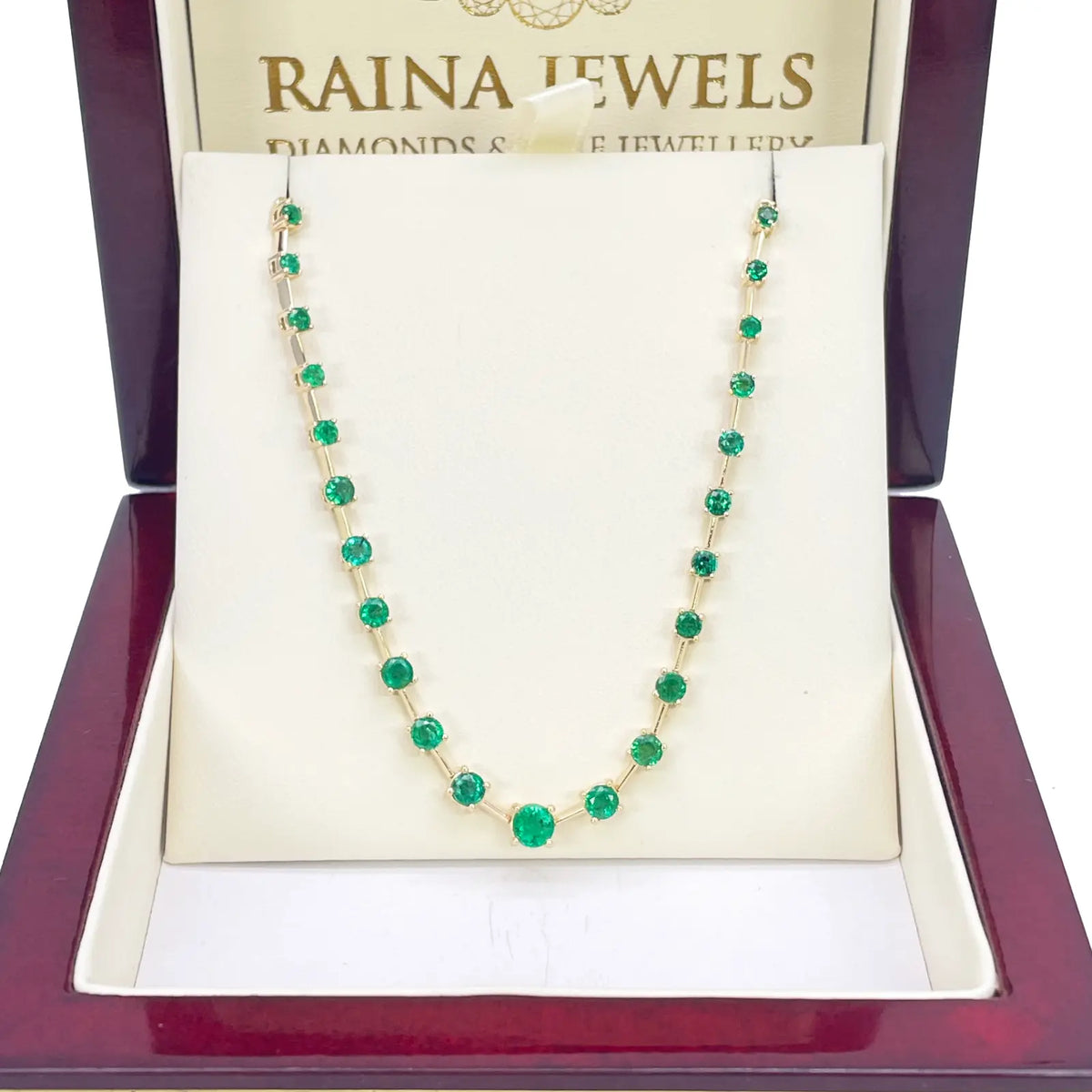 14ct Yellow Gold Natural Round Emerald 4-Claw Chain Necklace 17 inch 2.73ct 