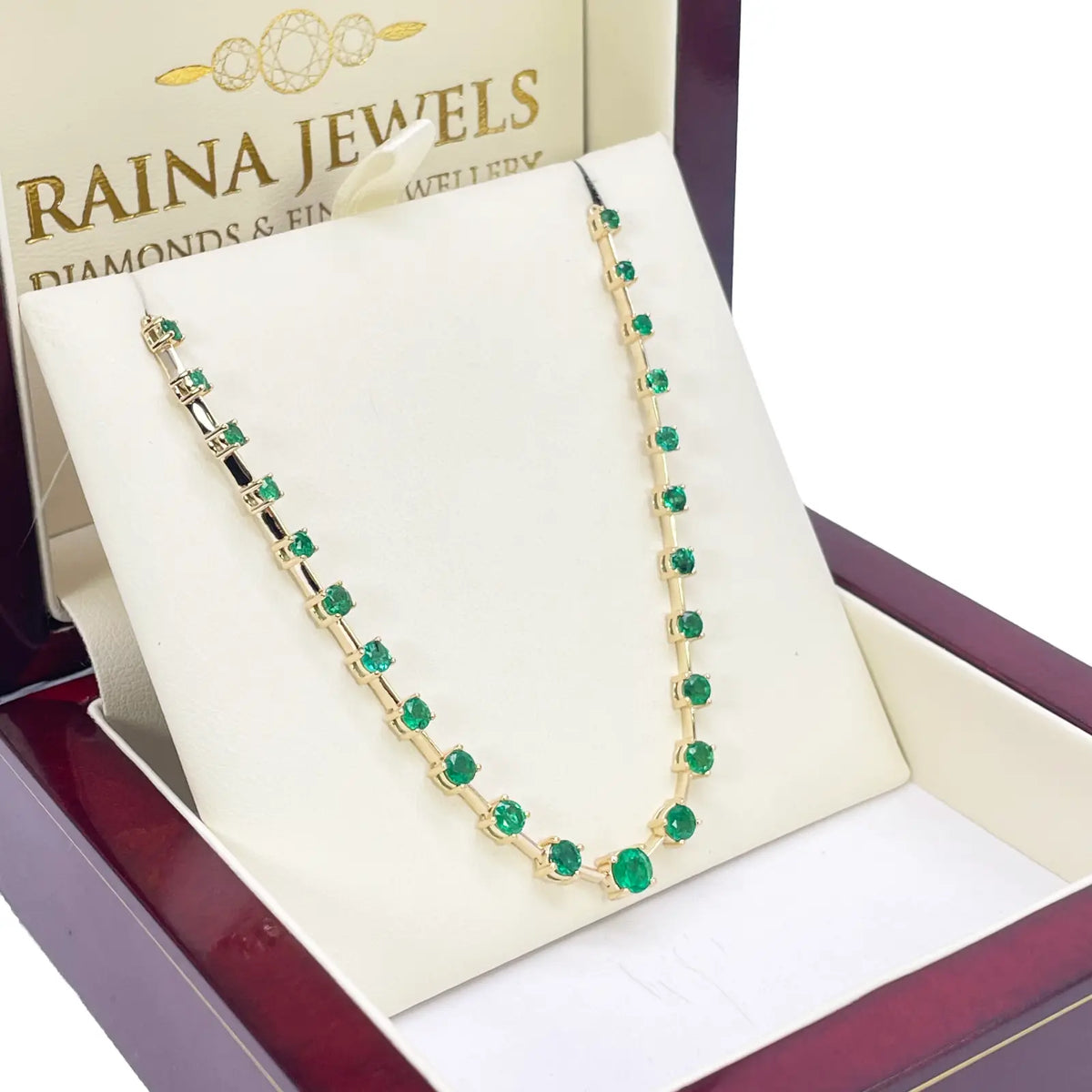 14ct Yellow Gold Natural Round Emerald 4-Claw Chain Necklace 17 inch 2.73ct 