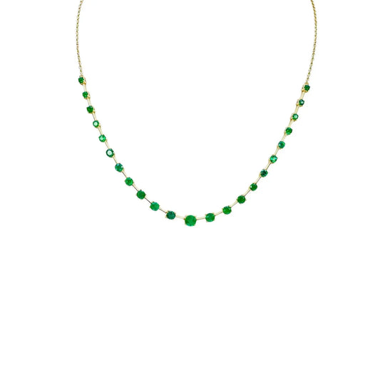 14ct Yellow Gold Natural Round Emerald 4-Claw Chain Necklace 17 inch 2.73ct  Gold Necklace