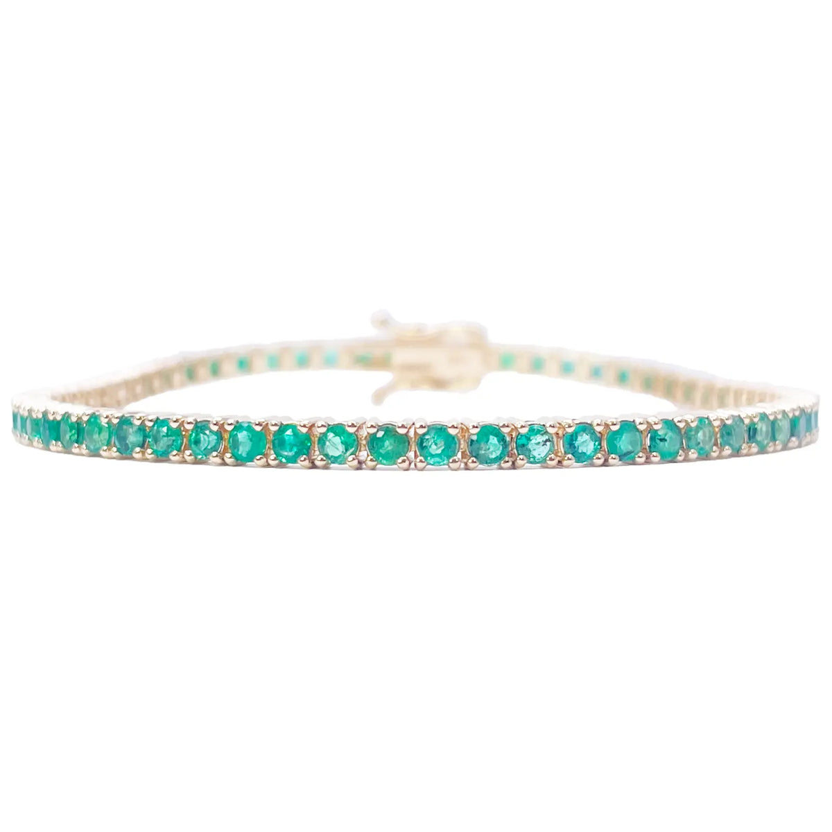 14ct Yellow Gold Natural Round Emerald Tennis Bracelet 3.20ct 7 Inches Length  Diamond Bracelets