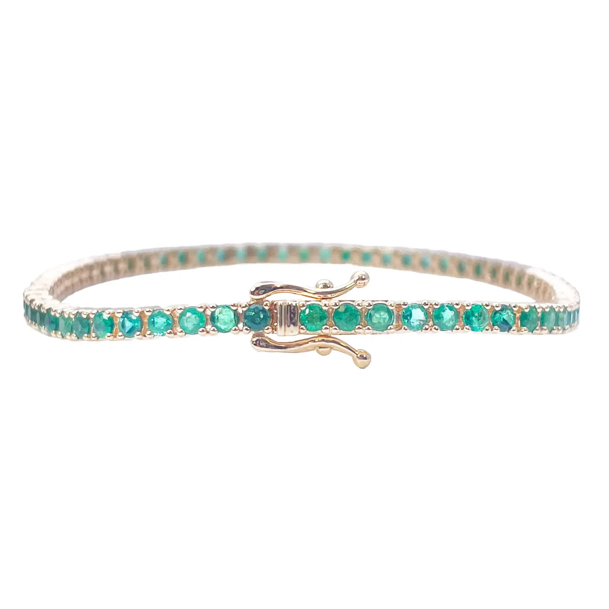 14ct Yellow Gold Natural Round Emerald Tennis Bracelet 3.20ct 7 Inches Length  Diamond Bracelets