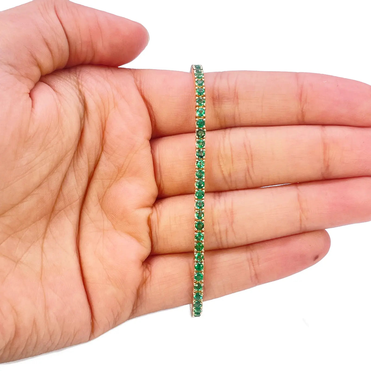 14ct Yellow Gold Natural Round Emerald Tennis Bracelet 3.20ct 7 Inches Length  Diamond Bracelets