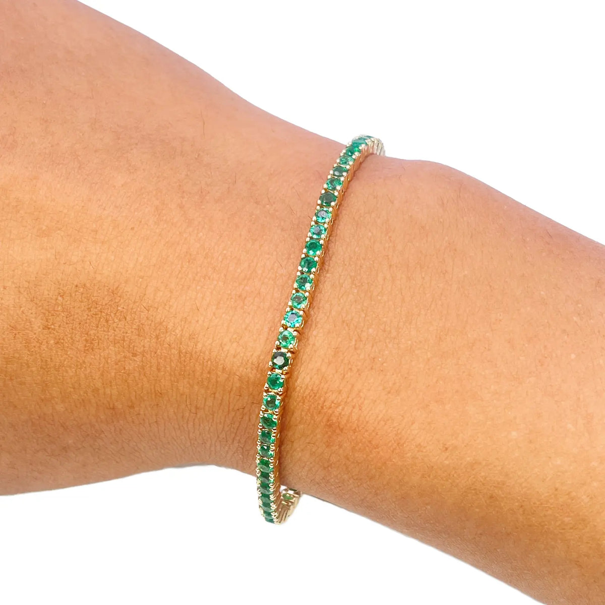 14ct Yellow Gold Natural Round Emerald Tennis Bracelet 3.20ct 7 Inches Length  Diamond Bracelets