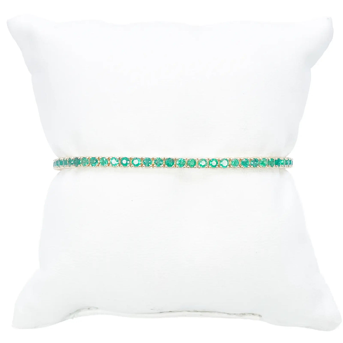 14ct Yellow Gold Natural Round Emerald Tennis Bracelet 3.20ct 7 Inches Length  Diamond Bracelets