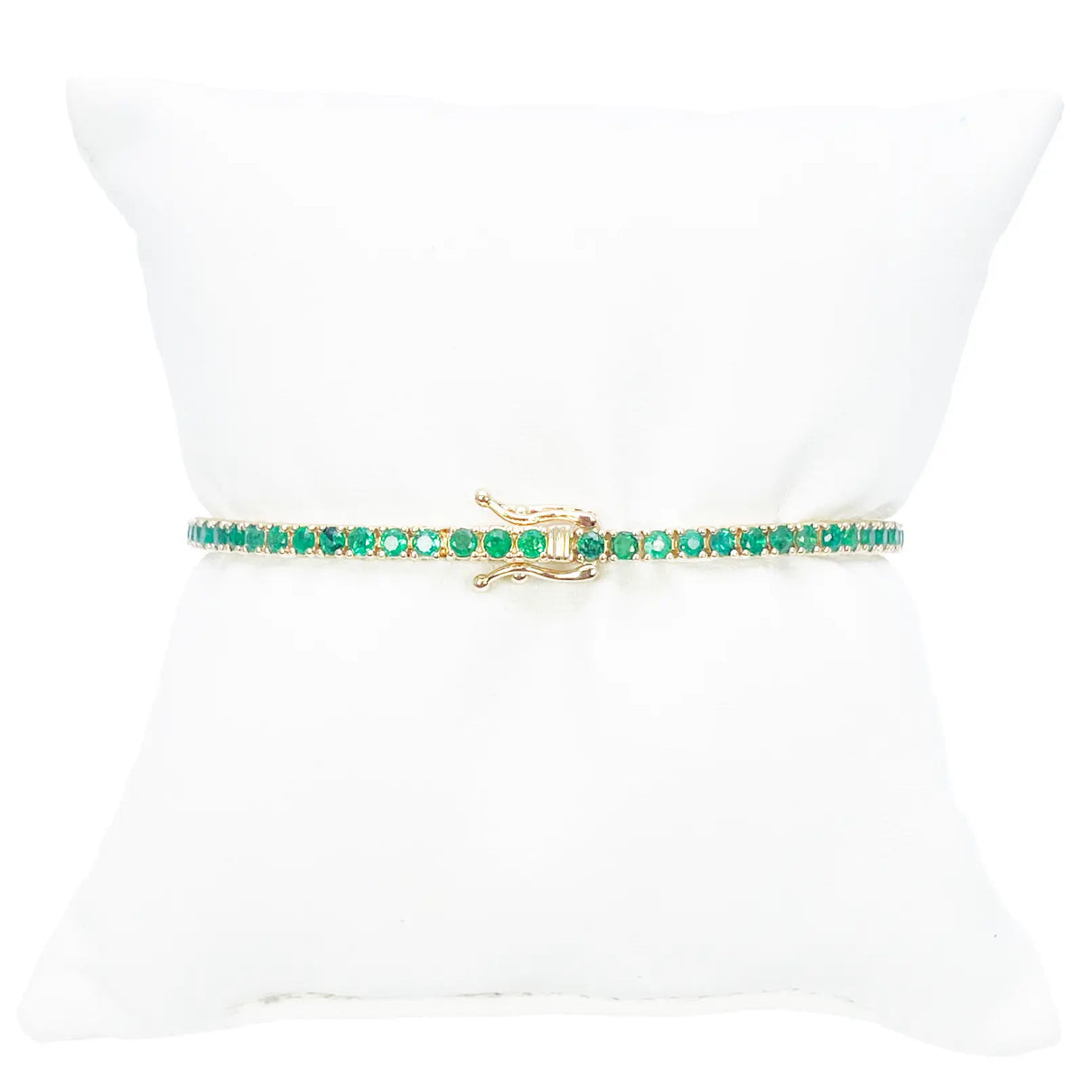 14ct Yellow Gold Natural Round Emerald Tennis Bracelet 3.20ct 7 Inches Length  Diamond Bracelets