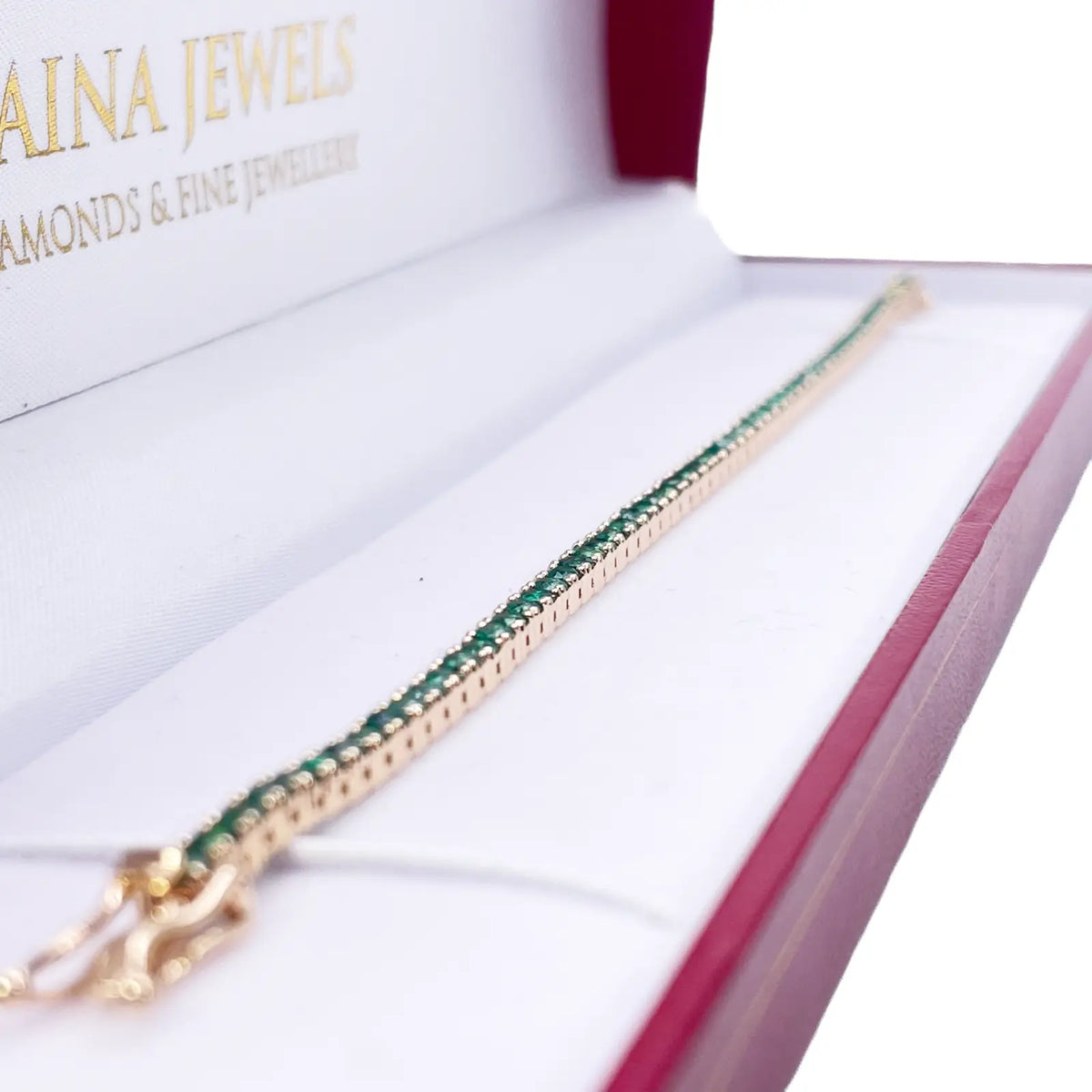 14ct Yellow Gold Natural Round Emerald Tennis Bracelet 3.20ct 7 Inches Length  Diamond Bracelets
