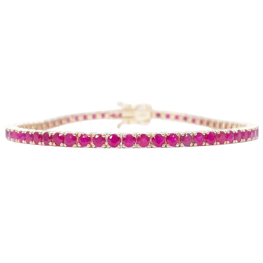 14ct Yellow Gold Natural Round Ruby Tennis Bracelet 5ct 7 Inches Length 