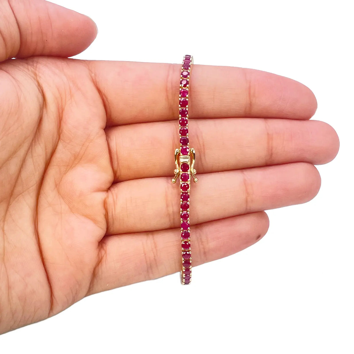 14ct Yellow Gold Natural Round Ruby Tennis Bracelet 5ct 7 Inches Length 