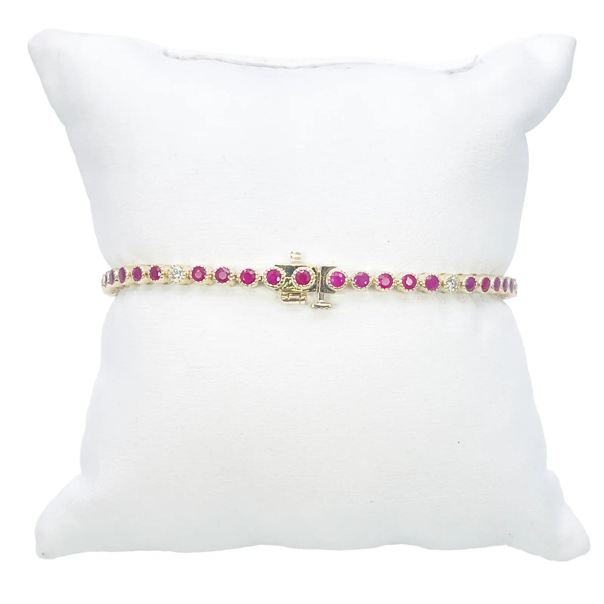 14ct Yellow Gold Natural Round Ruby Tennis Milgrain Bezel Bracelet 3.15ct 7 Inches  Diamond Bracelets