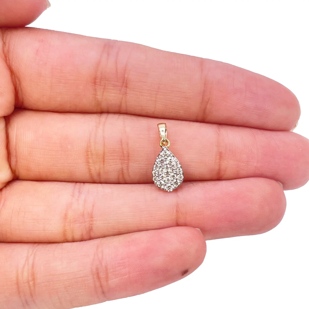 14ct Yellow Gold Round Diamond Pear Cluster Pendant 0.24ct 