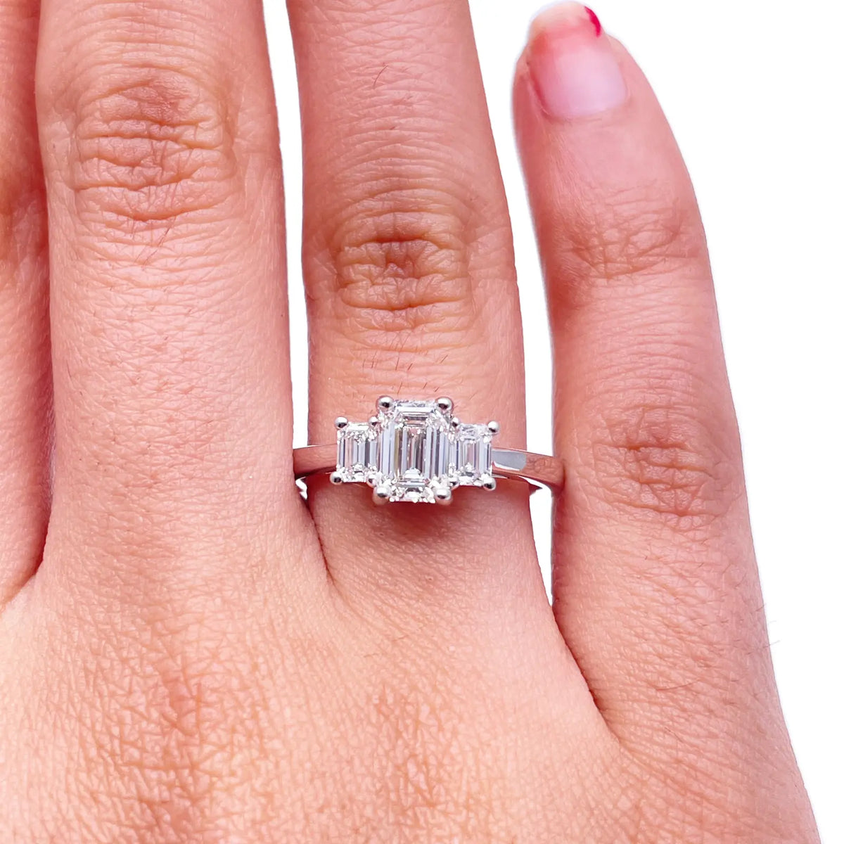 14ct Yellow/White Gold LabGrown Diamond 1.40ct Emerald Cut 3-Stone Ring IGI Cert 