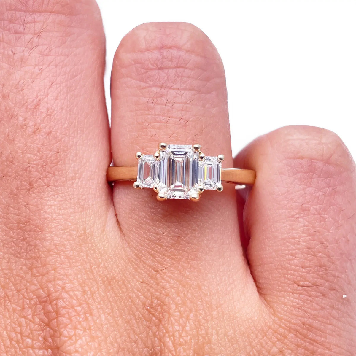 14ct Yellow/White Gold LabGrown Diamond 1.40ct Emerald Cut 3-Stone Ring IGI Cert 