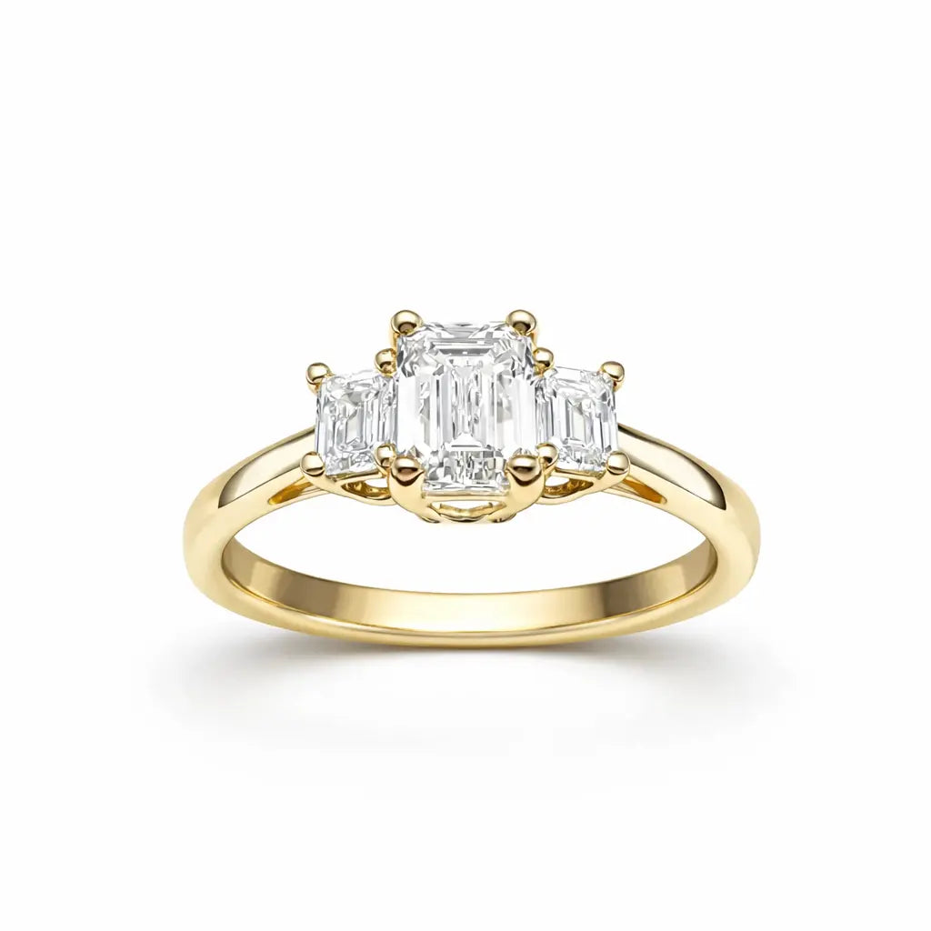 14ct Yellow/White Gold LabGrown Diamond 1.40ct Emerald Cut 3-Stone Ring IGI Cert  Diamond Ring