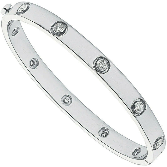 18Carat White Gold Round Diamond Rub Over Bangle 1.00 carat  G/VS  Diamond Bracelets
