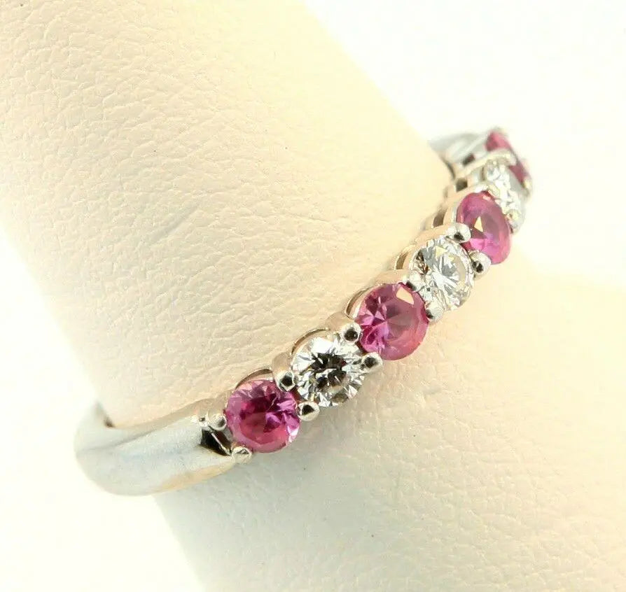 18K White Gold Diamond & Pink Sapphire Seven Stone Eternity Ring 0.50cts 2.5MM  Diamond Ring