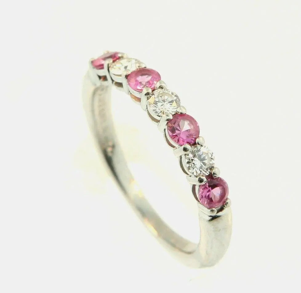 18K White Gold Diamond & Pink Sapphire Seven Stone Eternity Ring 0.50cts 2.5MM  Diamond Ring