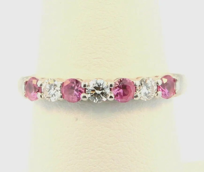 18K White Gold Diamond & Pink Sapphire Seven Stone Eternity Ring 0.50cts 2.5MM  Diamond Ring