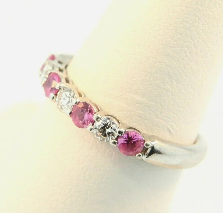 18K White Gold Diamond & Pink Sapphire Seven Stone Eternity Ring 0.50cts 2.5MM  Diamond Ring