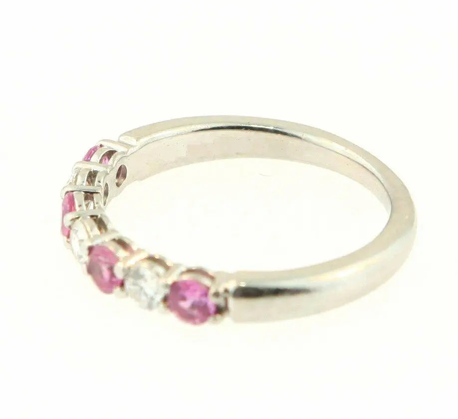 18K White Gold Diamond & Pink Sapphire Seven Stone Eternity Ring 0.50cts 2.5MM  Diamond Ring