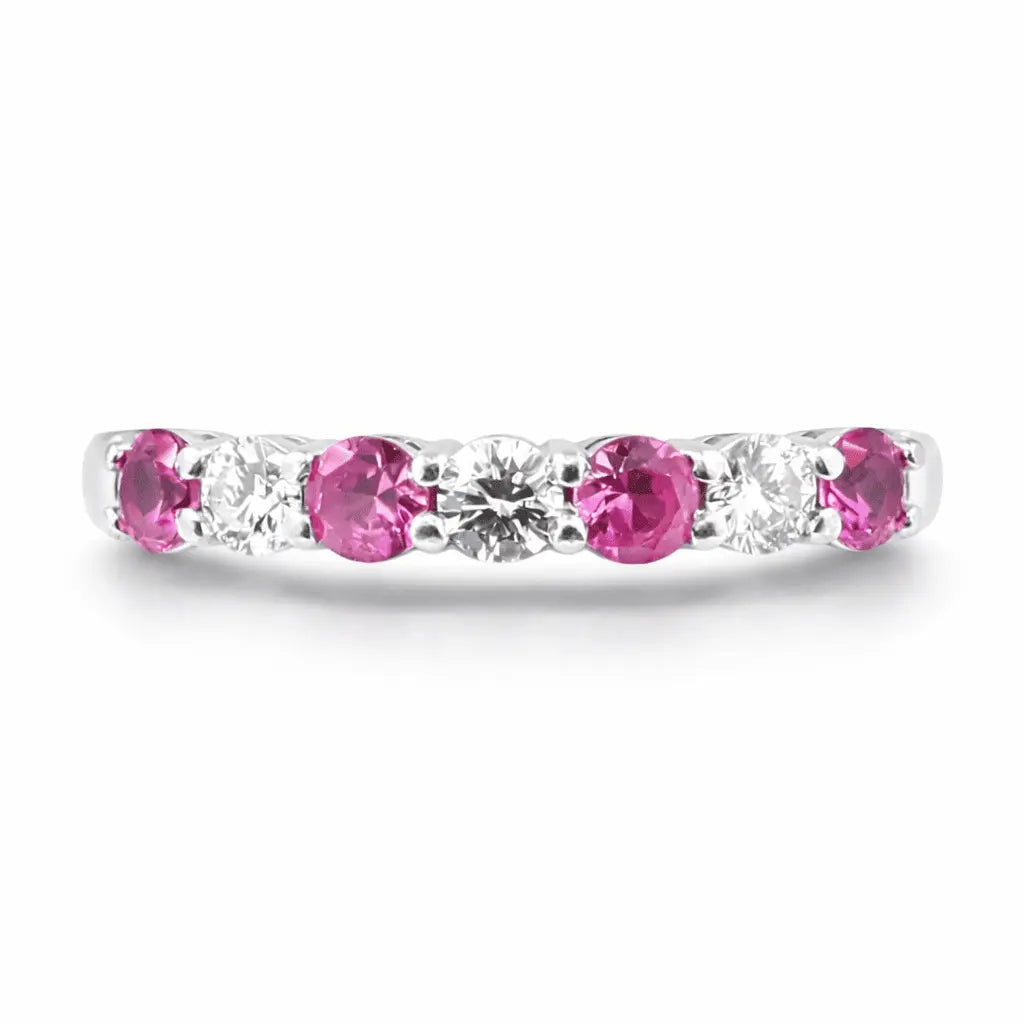 18K White Gold Diamond & Pink Sapphire Seven Stone Eternity Ring 0.50cts 2.5MM  Diamond Ring
