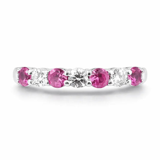 18K White Gold Diamond & Pink Sapphire Seven Stone Eternity Ring 0.50cts 2.5MM  Diamond Ring