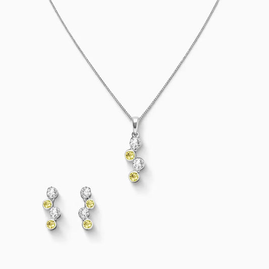 18K White Gold Yellow Sapphire & Diamonds Rubover Pendant Earrings chain 1.20cts  Gold Necklace