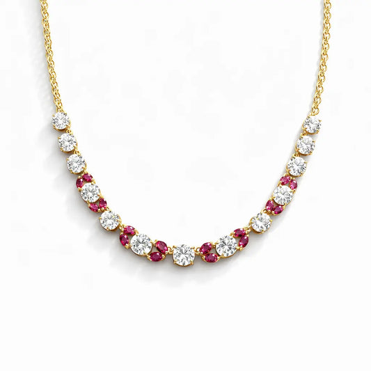 18ct Cubic Zirconia & Synthetic Ruby Necklace, 22.6gms  Gold Necklace