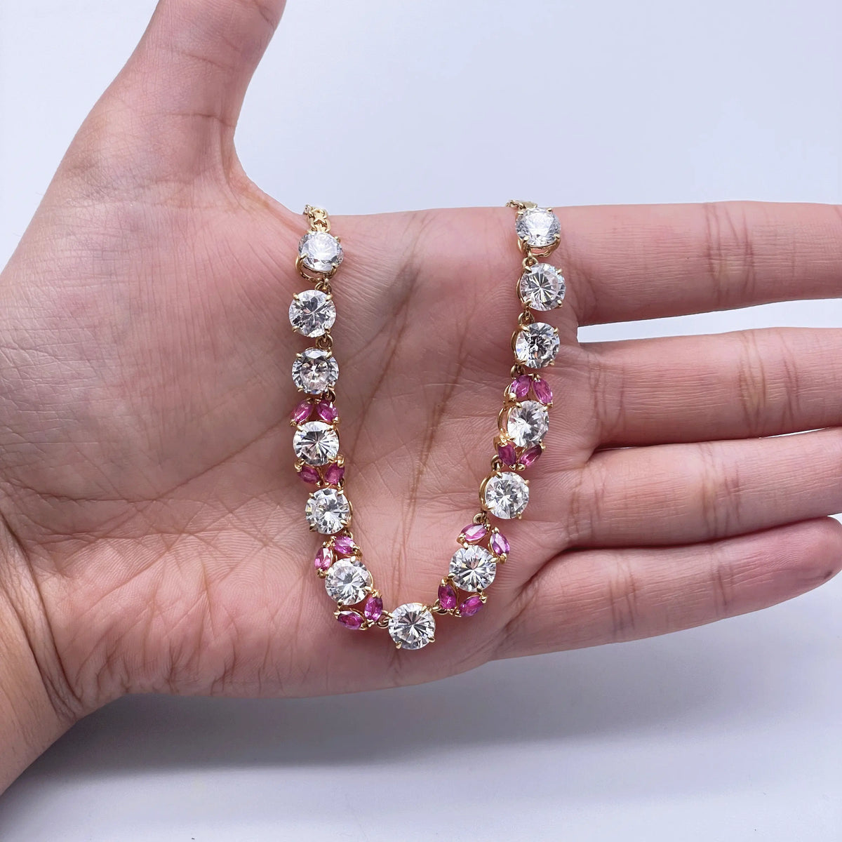 18ct Cubic Zirconia & Synthetic Ruby Necklace, 22.6gms 