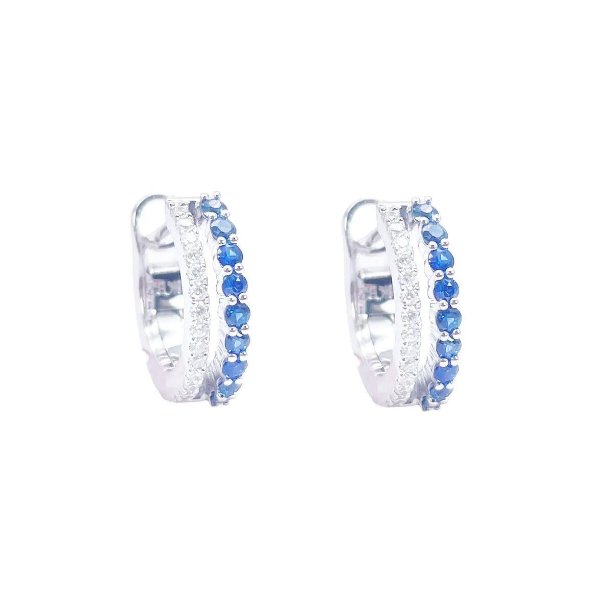 18ct Gold Diamond & Sapphire Hoop Natural 0.40ct Huggies Earrings 9mm Diameter  Diamond earring