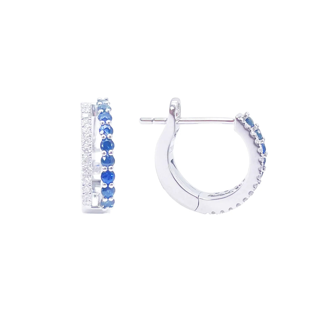 18ct Gold Diamond & Sapphire Hoop Natural 0.40ct Huggies Earrings 9mm Diameter  Diamond earring
